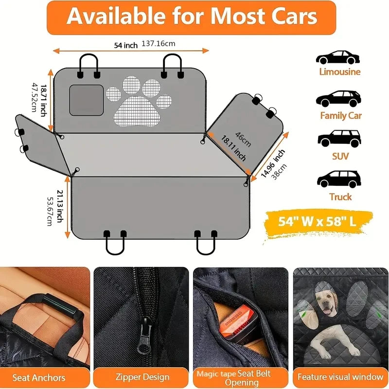 Waterproof Dog Car Seat Cover Hammock with Mesh Window